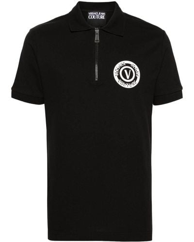 Versace Logo-print Zipped-up Polo Shirt - Black