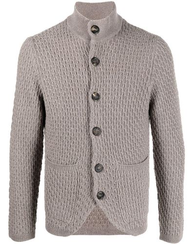 Canali Textured-knit Merino Wool Cardigan - Grey