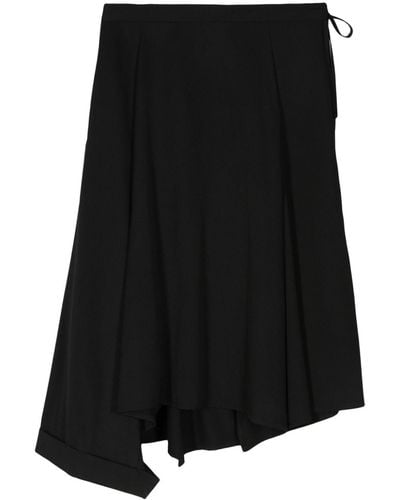 Yohji Yamamoto Asymmetric Wool Midi Skirt - Black