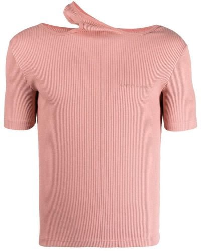 Y. Project Geripptes T-Shirt im Layering-Look - Pink