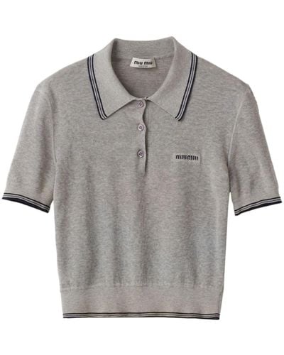 Miu Miu Logo-jacquard Cropped Polo Shirt - Grey