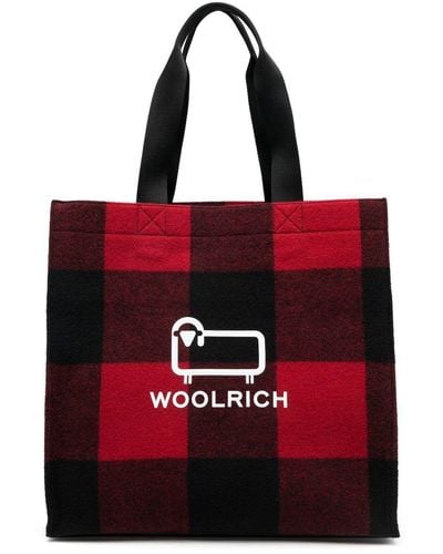Woolrich Karierter Shopper mit Logo-Print - Rot