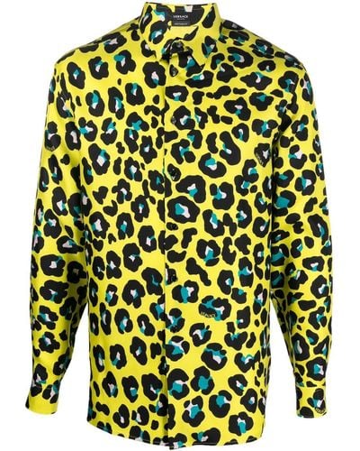 Versace Camisa de seda con leopardo y margaritas - Verde