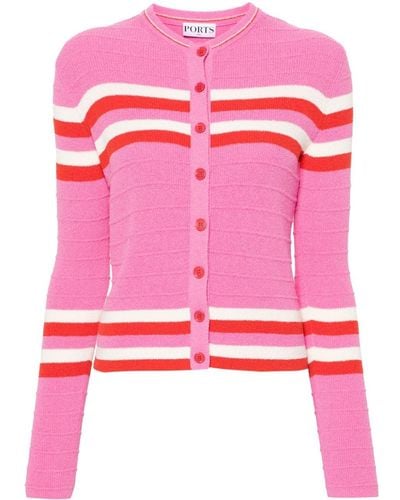 Ports 1961 Striped Ribbed Cardigan - Pink