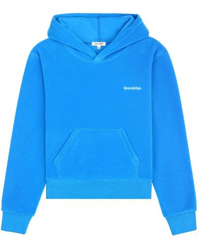 Sporty & Rich Embroidered-logo Fleece Hoodie - Blue