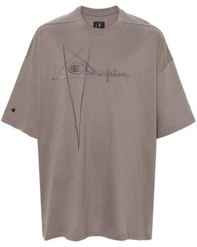 Rick Owens X Champion Logo-embroidered Cotton T-shirt - Gray