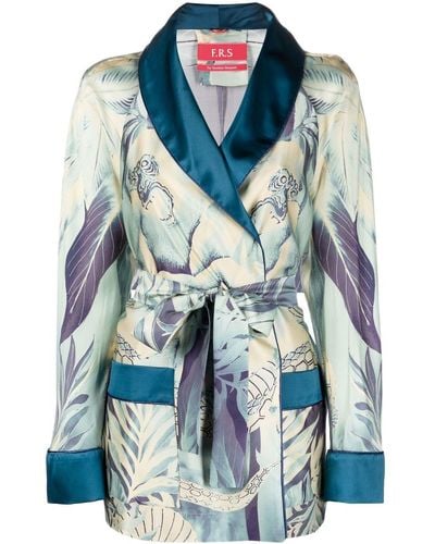 F.R.S For Restless Sleepers Dione Jungle-print Silk Jacket - Blue