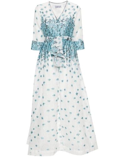 Baruni Petunia Floral-jacquard Maxi Dress - Blue
