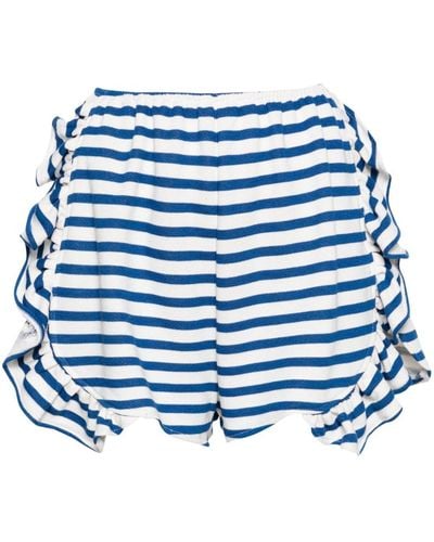 Ioana Ciolacu Striped Peony Ruffled Shorts - Blue