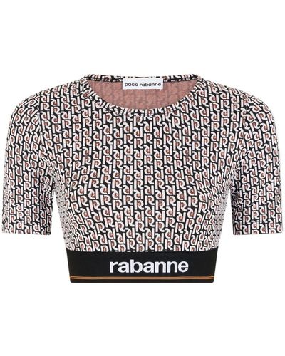 Rabanne Cropped-T-Shirt mit Print - Grau