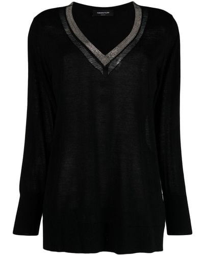Fabiana Filippi Beaded V-neck Cashmere-blend Sweater - Black