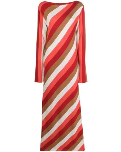 La DoubleJ Striped Knit Swing Maxi Dress - Red