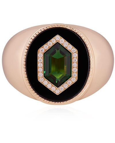 O Thongthai 14kt Yellow Gold Tsavorite Diamond Signet Ring - Metallic