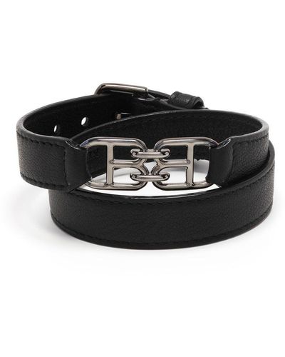 Bally Bracelet en cuir à plaque logo - Noir