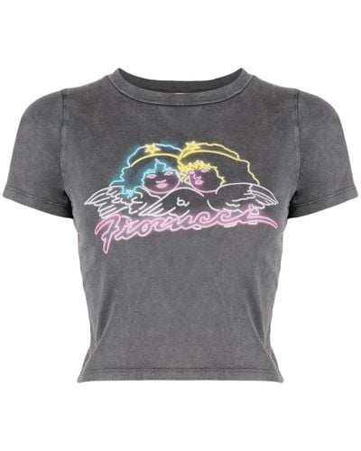 Fiorucci Neon Angels Cropped T-shirt - Gray