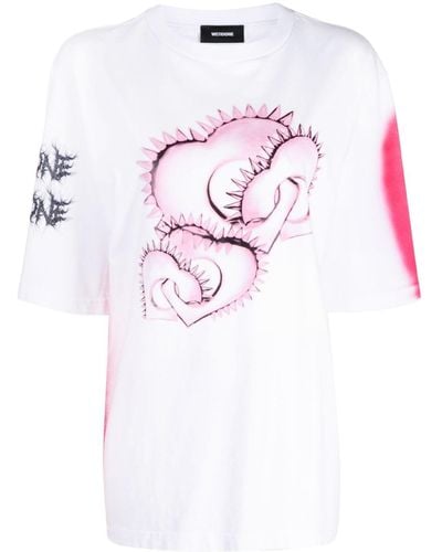 we11done T-Shirt mit grafischem Print - Pink