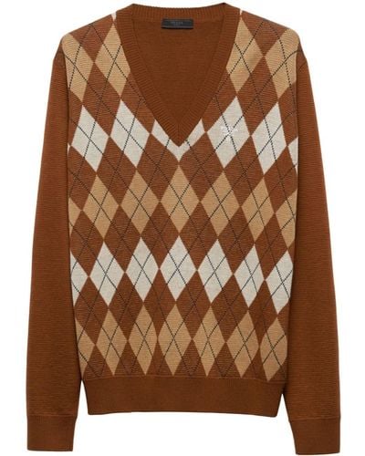 Prada Argyle Intarsia-knit Sweater - Brown