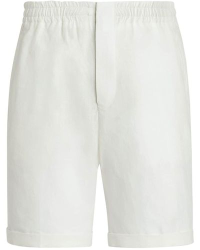 Zegna Shorts aus Leinen mit elastischem Bund - Weiß