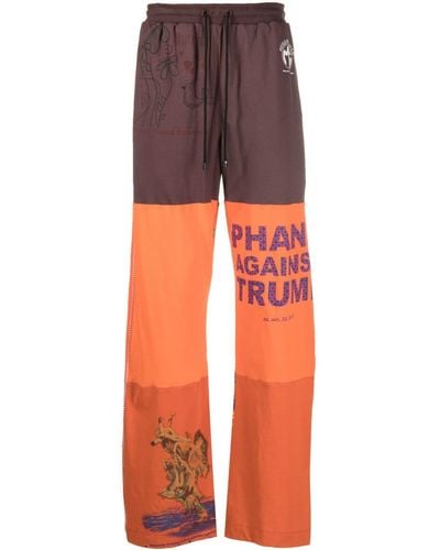 Marine Serre Pantalon ample Regenerated à design patchwork - Orange