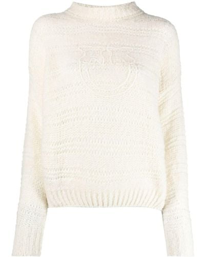Pinko Logo-embroidered Open-knit Sweater - White
