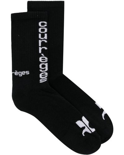 Courreges Intarsia-knit Logo Ankle Socks - Black