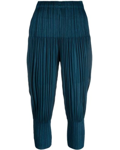 Pleats Please Issey Miyake Cropped Pleated Trousers - Blue