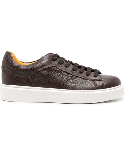Doucal's Logo-patch Leather Trainers - Brown