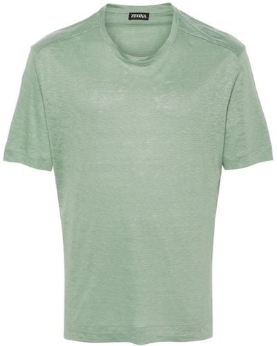 Zegna Leinen-T-Shirt mit Ziernaht - Grün