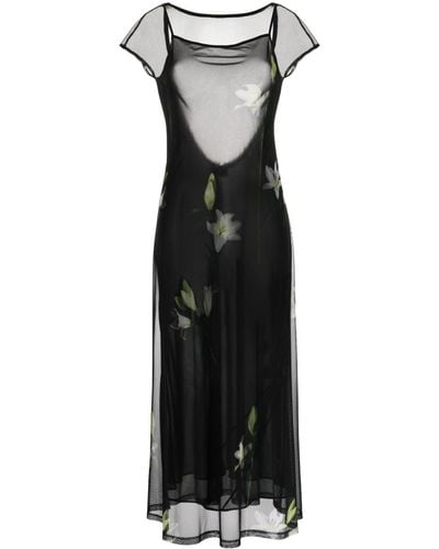 Puppets and Puppets Diego Lily-print Mesh Maxi Dress - Black