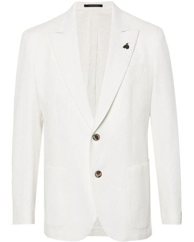 Gabriele Pasini Brooch-detail seersucker blazer - Blanc