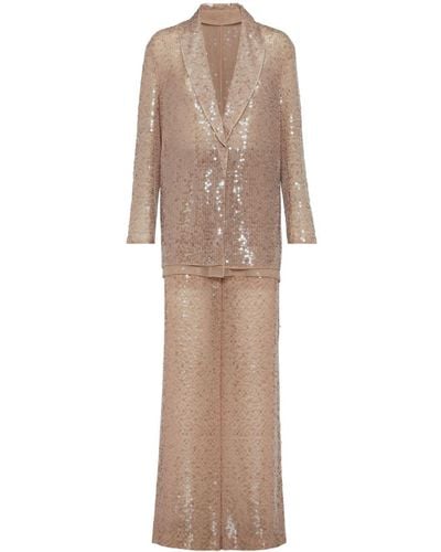 Brunello Cucinelli Sequinned Silk Single-breasted Suit - Natural