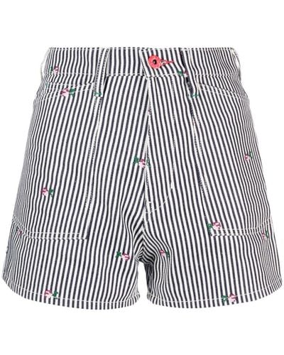 KENZO Striped Embroidered High-waisted Shorts - White