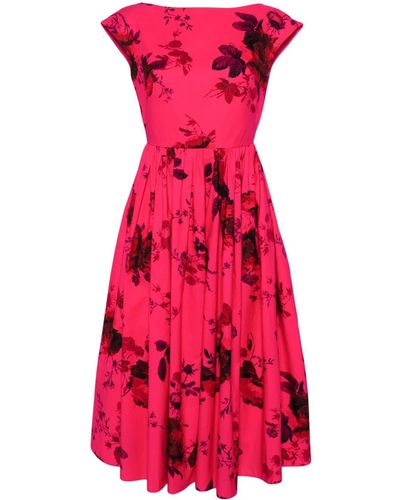 Erdem Robe mi-longue en coton à fleurs - Rouge