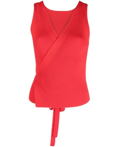 Patou Ribbed-knit Wrap Top - Red