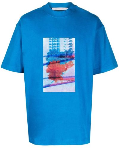Calvin Klein T-Shirt mit Motion Floral-Print - Blau
