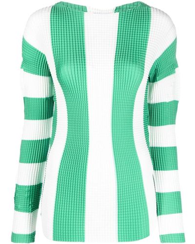 Sunnei Stripe-pleated Long Sleeves Top - Green