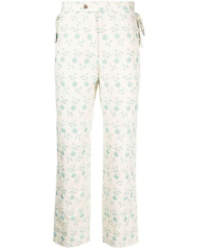 Bode Floral-embroidery Straight-leg Pants - White