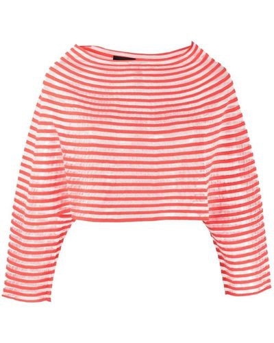 Emporio Armani Pull rayé à manches longues - Rouge