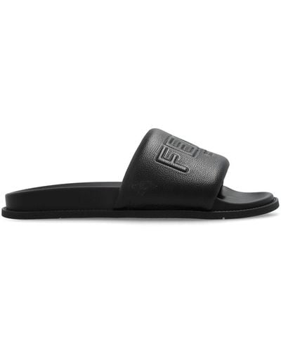 Fendi Roma Leather Slides - Black