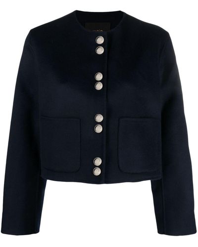 Maje Button-up Cropped Jacket - Blue