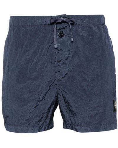 Stone Island Compass-patch Crinkled Swim Shorts - Blue