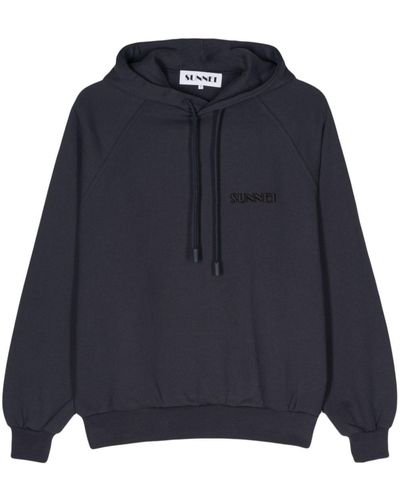 Sunnei Logo-embroidered Cotton Hoodie - Blue