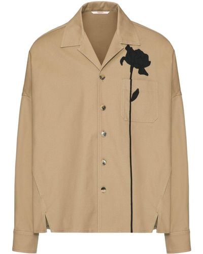 Valentino Garavani Flower-appliqué Canvas Shirt Jacket - Natural