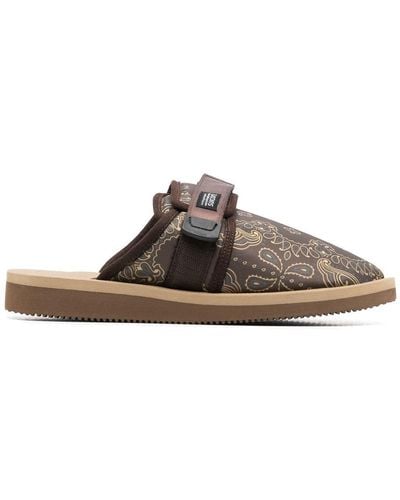 Suicoke Paisley-print Touch-strap Slippers - Brown