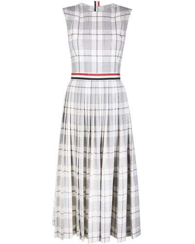 Thom Browne Pleated Check-pattern Dress - White