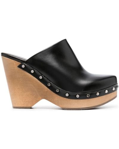 Isabel Marant 110mm Wedge-heel Leather Clogs - Black