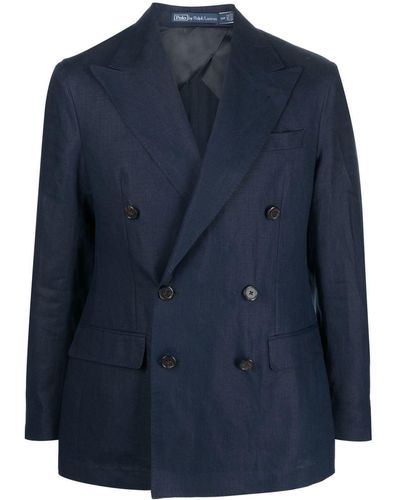 Polo Ralph Lauren Double-breasted Linen Blazer - Blue