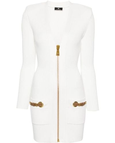 Elisabetta Franchi Buckle-detail Knitted Dress - White