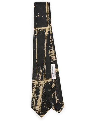 Alexander McQueen Cravate en soie à imprimé abstrait - Blanc