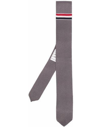 Thom Browne Stripe-detailed Silk Tie - Grey